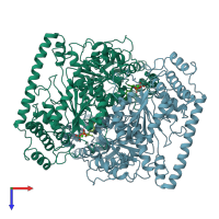 PDB entry 1tkb coloured by chain, top view.