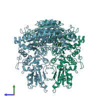 PDB entry 1tkc coloured by chain, side view.