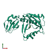 PDB entry 1tke coloured by chain, front view.