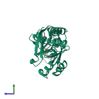 PDB entry 1tke coloured by chain, side view.