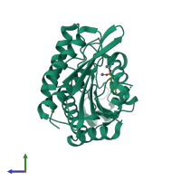 PDB entry 1tkf coloured by chain, side view.