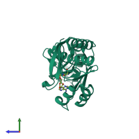 PDB entry 1tkg coloured by chain, side view.