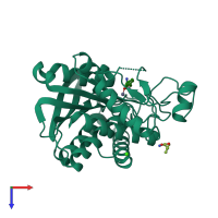 PDB entry 1tkh coloured by chain, top view.