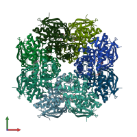 PDB entry 1tkk coloured by chain, front view.