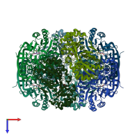 PDB entry 1tkk coloured by chain, top view.