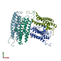 PDB entry 1tkp coloured by chain, front view.