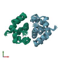 PDB entry 1tkv coloured by chain, ensemble of 23 models, front view.