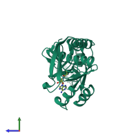 PDB entry 1tky coloured by chain, side view.