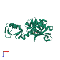 PDB entry 1tky coloured by chain, top view.