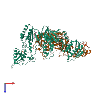 PDB entry 1tl3 coloured by chain, top view.