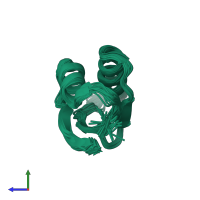 PDB entry 1tl5 coloured by chain, ensemble of 30 models, side view.
