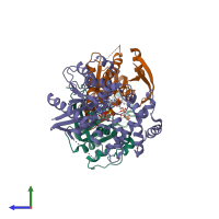 PDB entry 1tl7 coloured by chain, side view.