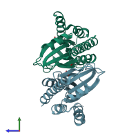 PDB entry 1tlj coloured by chain, side view.