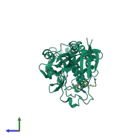 PDB entry 1tlo coloured by chain, side view.