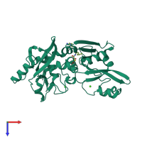 PDB entry 1tlo coloured by chain, top view.