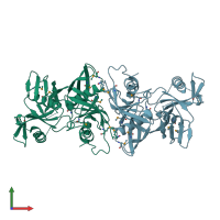 PDB entry 1tm0 coloured by chain, front view.
