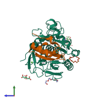 PDB entry 1tm1 coloured by chain, side view.