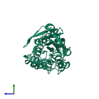 PDB entry 1tm2 coloured by chain, side view.