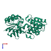 PDB entry 1tm2 coloured by chain, top view.