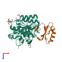 PDB entry 1tm5 coloured by chain, top view.