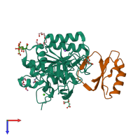 PDB entry 1tmg coloured by chain, top view.