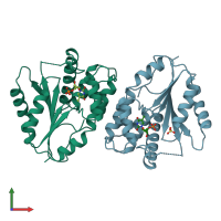 PDB entry 1tmk coloured by chain, front view.