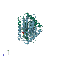 PDB entry 1tmk coloured by chain, side view.