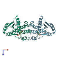 PDB entry 1tmk coloured by chain, top view.