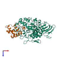 PDB entry 1tmq coloured by chain, top view.