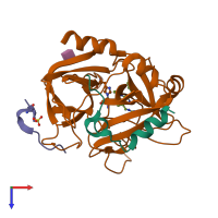 PDB entry 1tmu coloured by chain, top view.