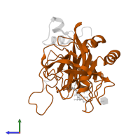 Thrombin heavy chain in PDB entry 1tmu, assembly 1, side view.