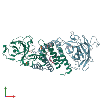 PDB entry 1tmx coloured by chain, front view.