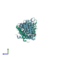 PDB entry 1tmx coloured by chain, side view.