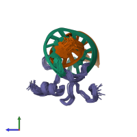 PDB entry 1tn9 coloured by chain, ensemble of 20 models, side view.