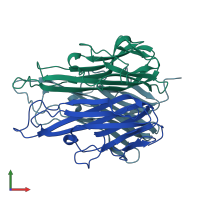 PDB entry 1tnf coloured by chain, front view.