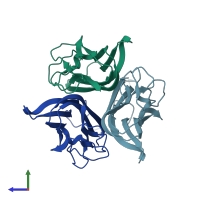 PDB entry 1tnf coloured by chain, side view.
