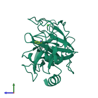 PDB entry 1tnj coloured by chain, side view.