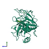 PDB entry 1tnl coloured by chain, side view.