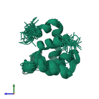 PDB entry 1tnp coloured by chain, ensemble of 40 models, side view.