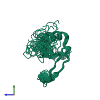 PDB entry 1tnt coloured by chain, ensemble of 33 models, side view.