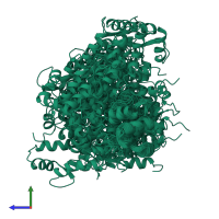 PDB entry 1tnw coloured by chain, ensemble of 23 models, side view.