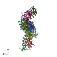 PDB entry 1tnz coloured by chain, side view.