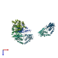 PDB entry 1to0 coloured by chain, top view.