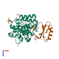 PDB entry 1to1 coloured by chain, top view.