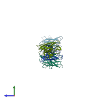 PDB entry 1to4 coloured by chain, side view.