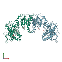PDB entry 1to6 coloured by chain, front view.