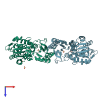 PDB entry 1to6 coloured by chain, top view.