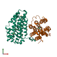PDB entry 1to9 coloured by chain, front view.