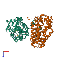 PDB entry 1to9 coloured by chain, top view.