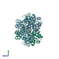 PDB entry 1tog coloured by chain, side view.